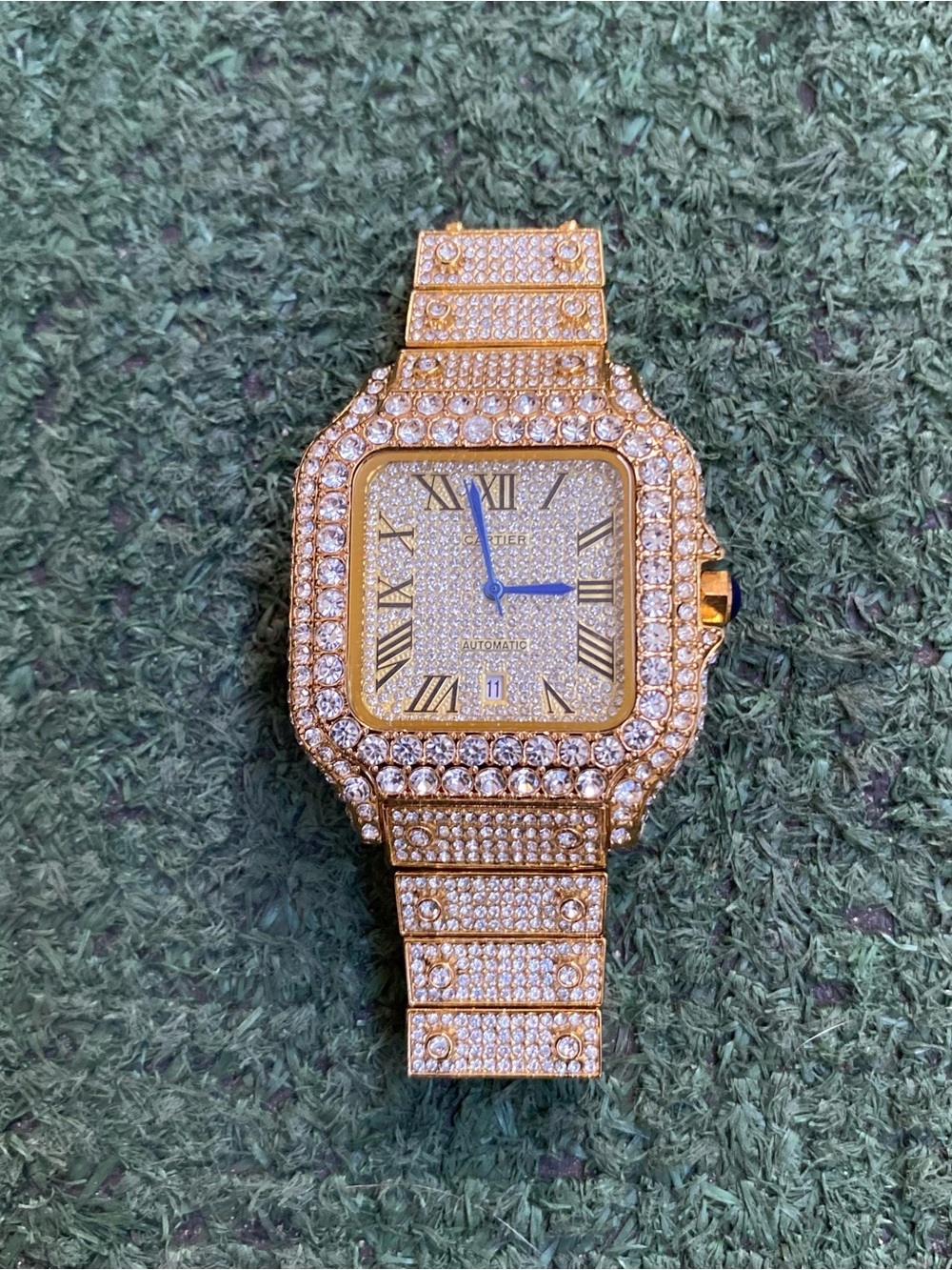 Gold Crystal Pave Square Dial Watch